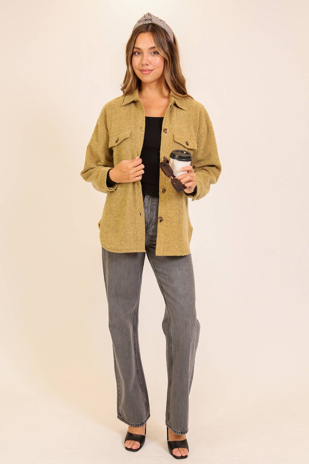 Brushed Waffle Button-Up Shacket: Pink
