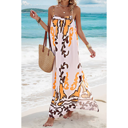 Cross Back Sleeveless Printed Tank Loose Dress