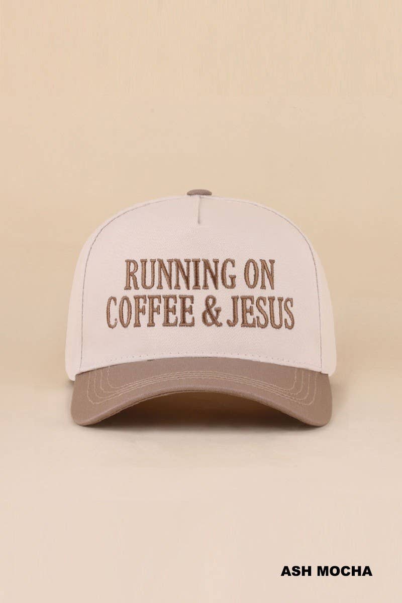 Running On Coffee and Jesus Two Tone Cotton Hat: COW
