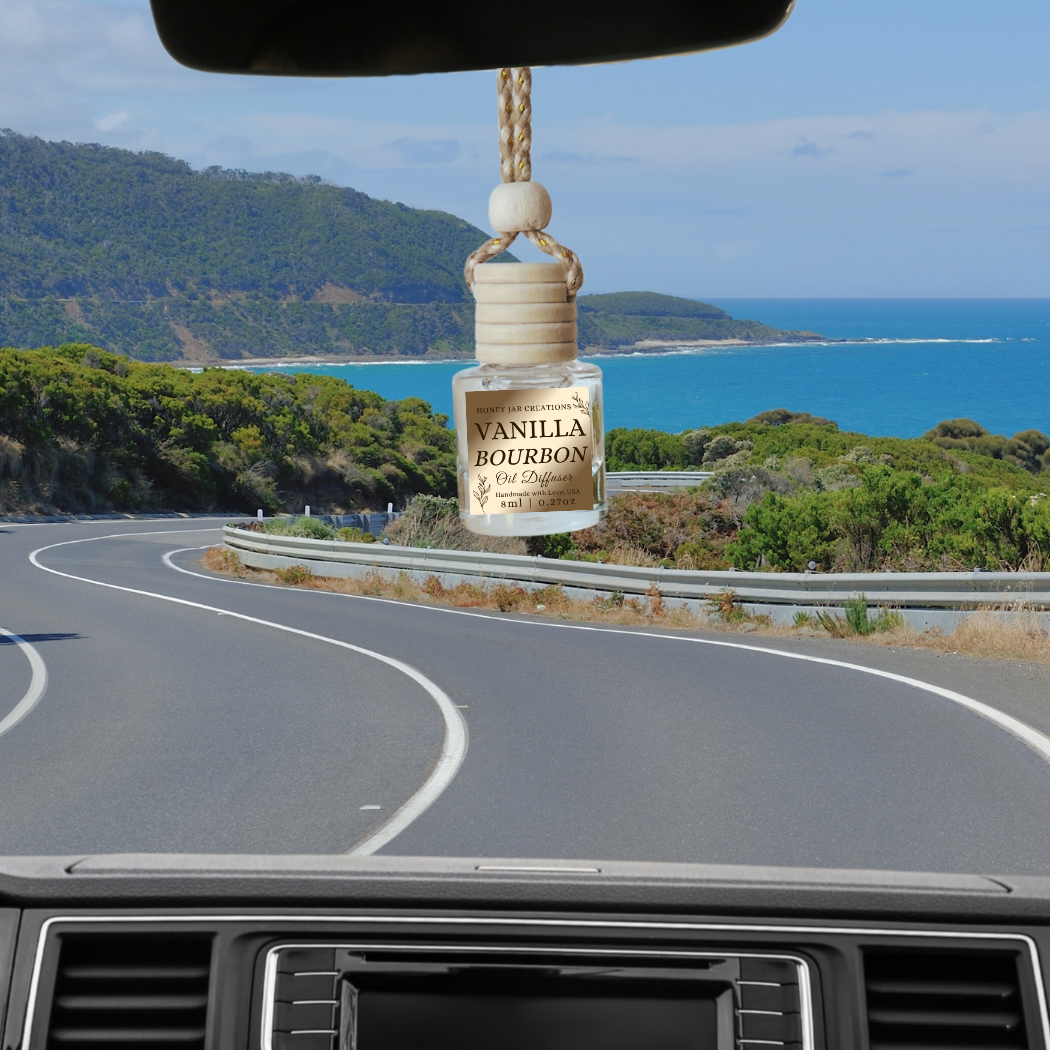Hanging Car Diffuser | Vanilla Bourbon | Made in USA: Square Bottle