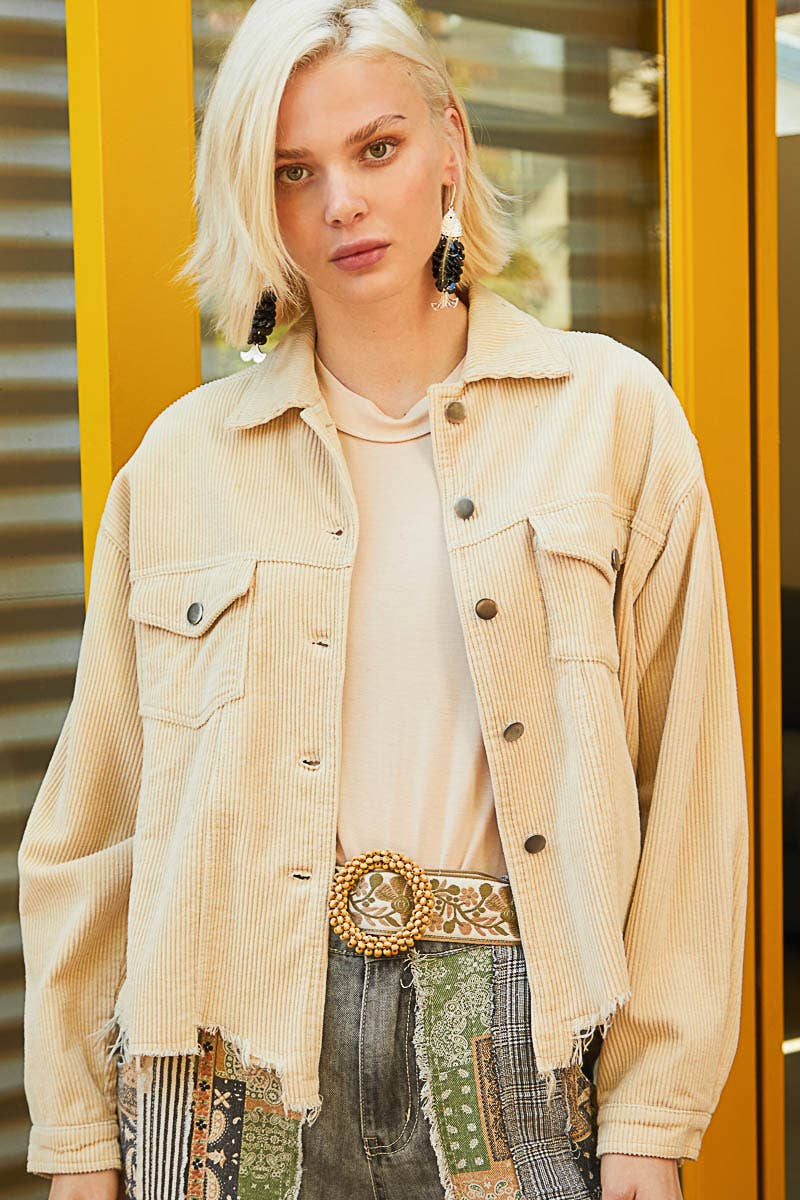 Pocket Front Button Down Corduroy Trucker Jacket