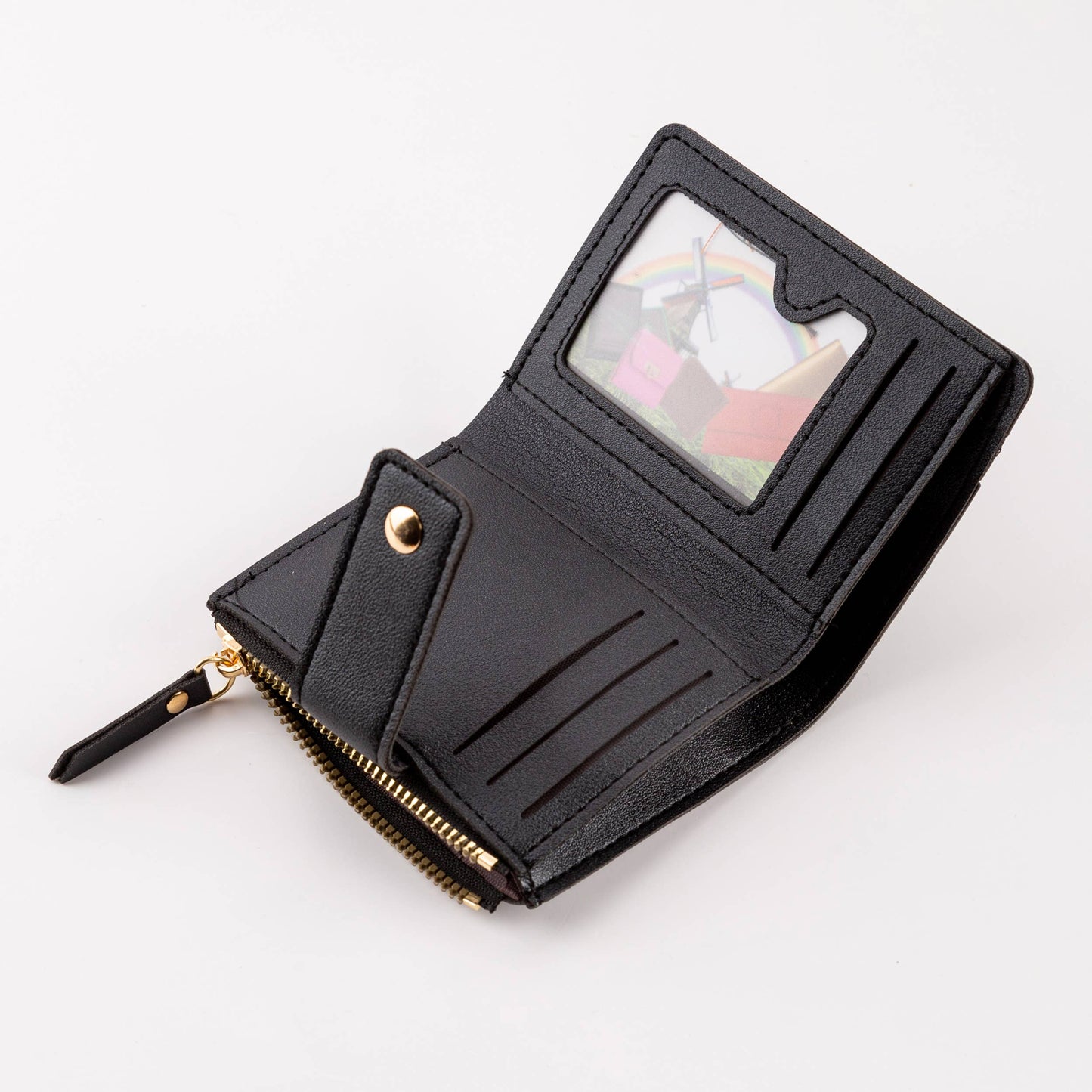 Compact Diamond-Stitched Pattern ID Window Wallet