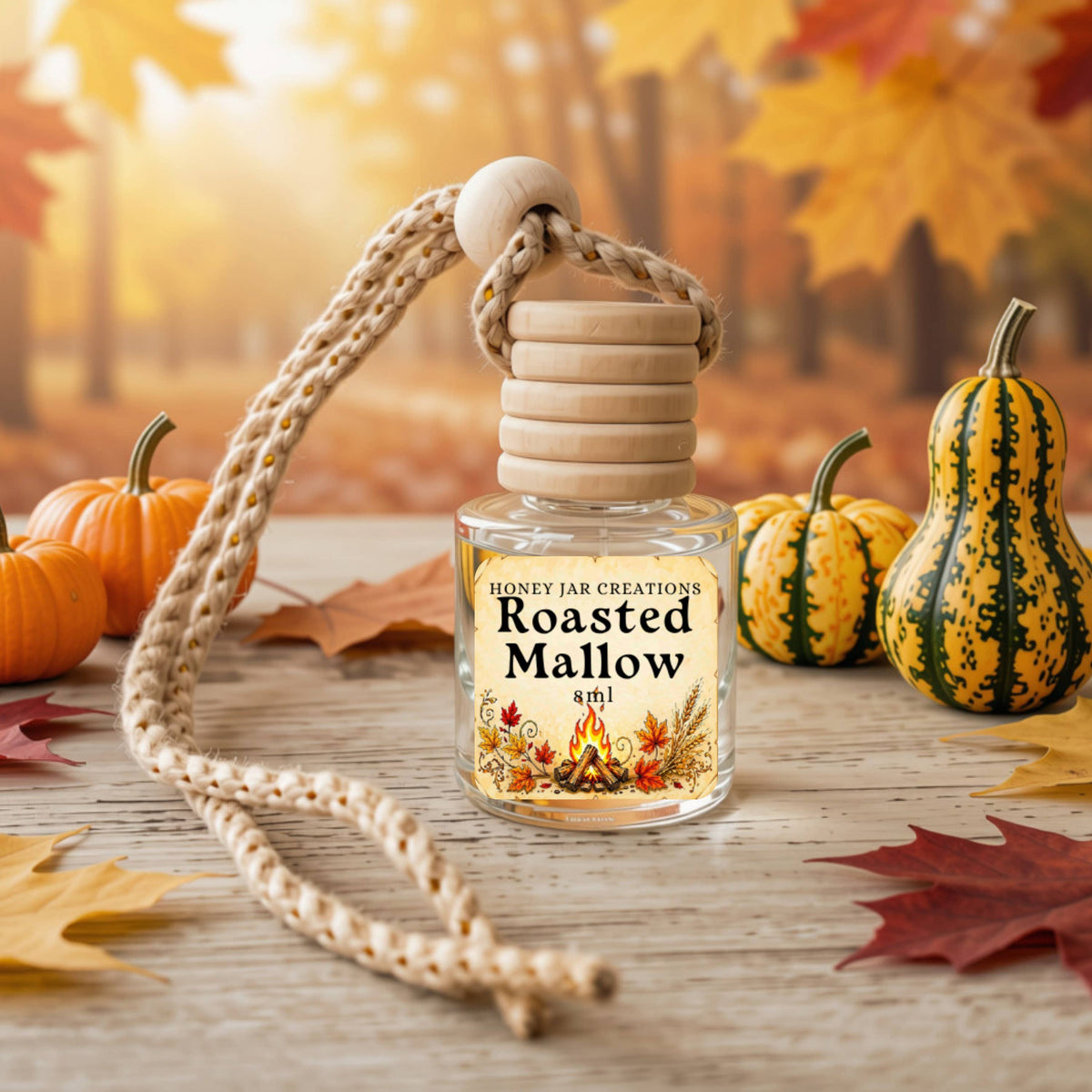Roasted Marshmallow | Fall-Inspired | Hanging Car Diffuser: Round Bottle-Made in the USA