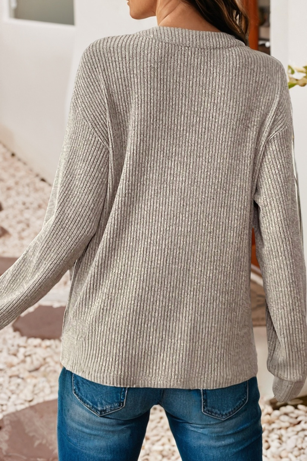 Ribbed Henley Knit long sleeved shirt