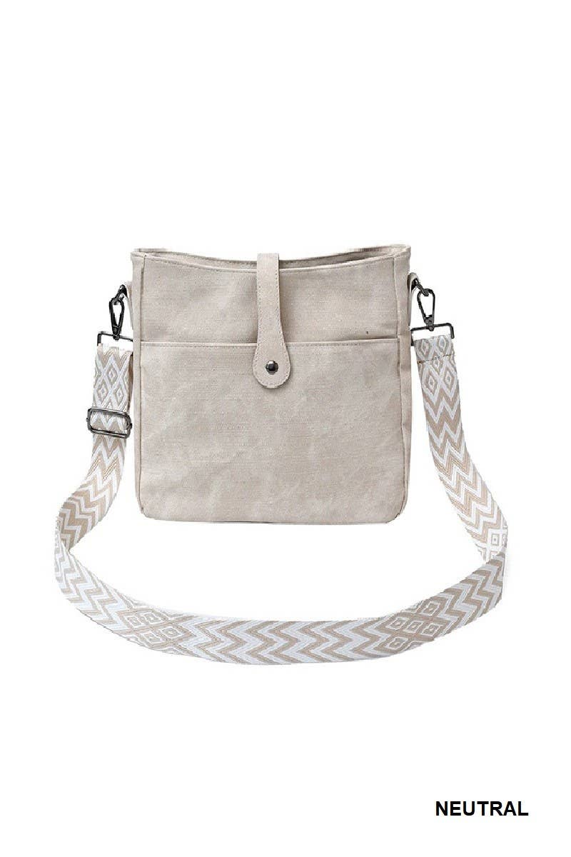 Distressed Faux Leather Crossbody Messenger Bag: DEEP CAMEL