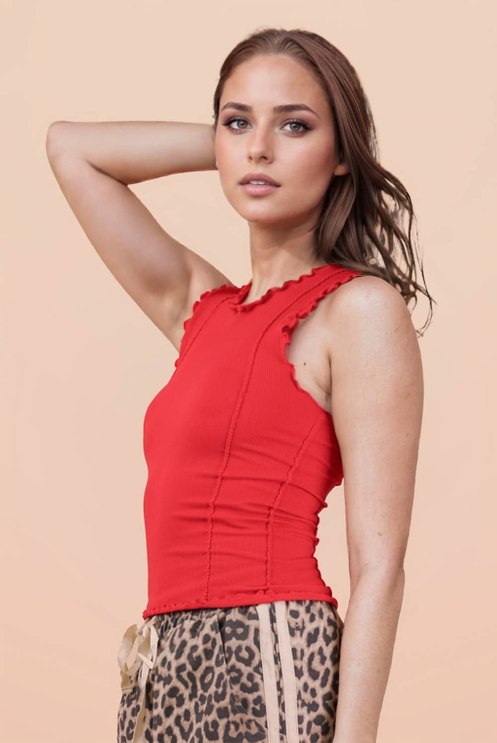 Lettuce Hem Casual Fitted Knit Tank Top