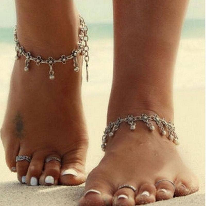 Bohemian Beach Floral Tassel Anklets