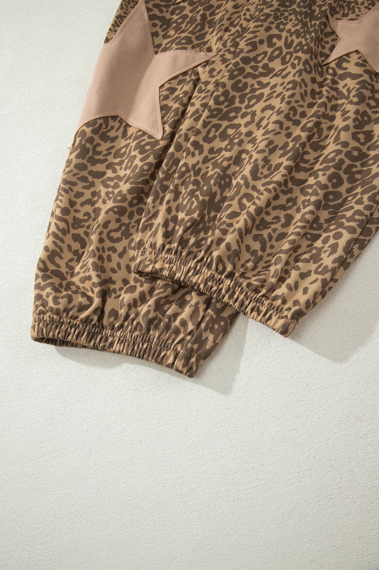 Leopard Print Star Patched Elastic Waist Jogger Pants