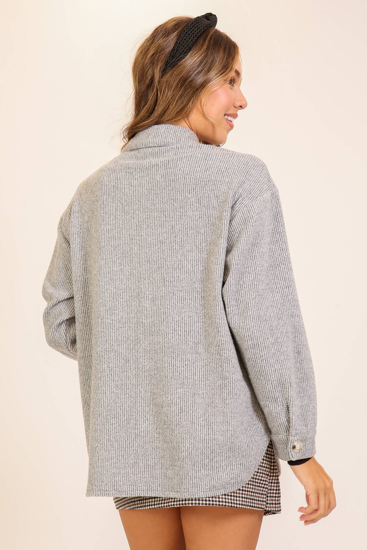 Brushed Waffle Button-Up Shacket: Pink