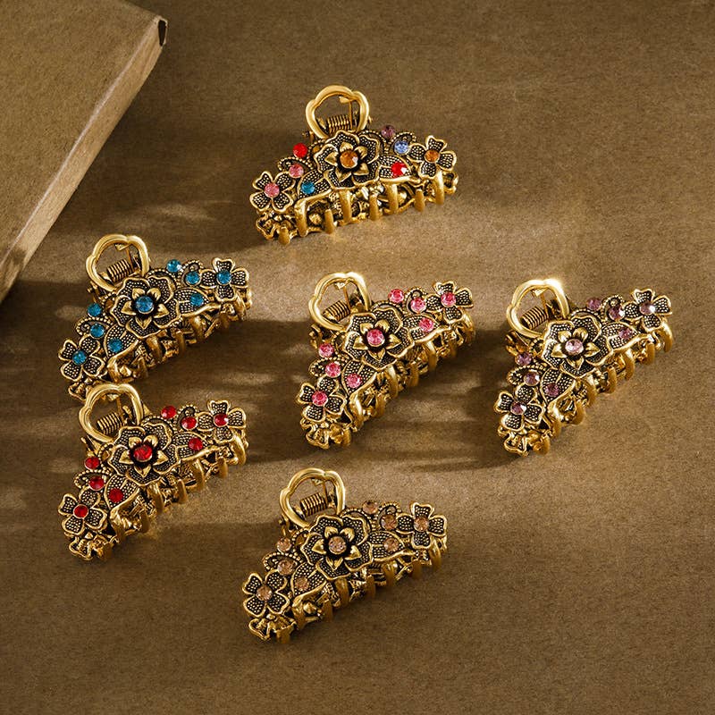 Vintage Boho Gems Flower Hair Claw Clip