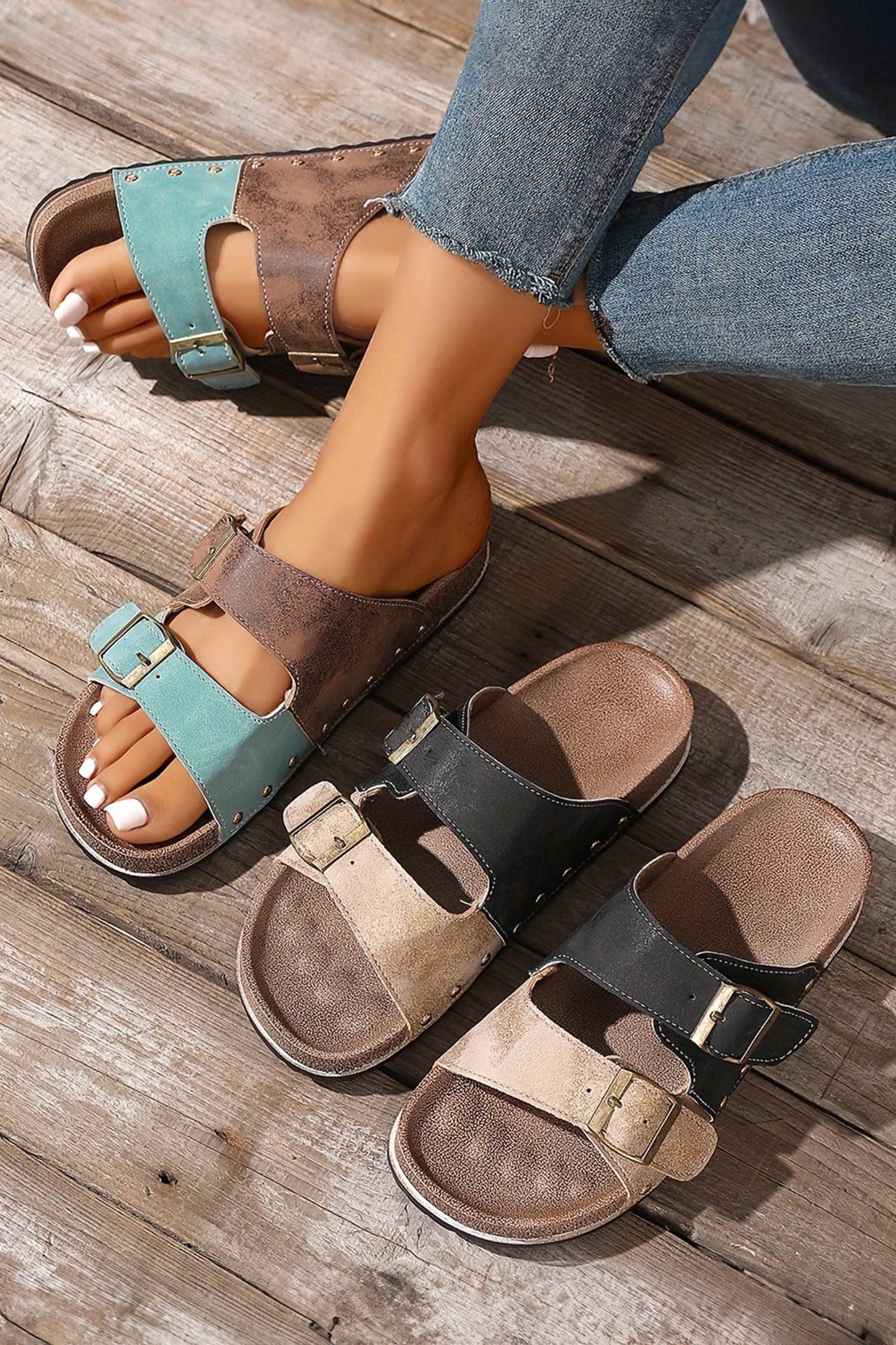 LDC Western Suede Rivet Hollow Out PU Leather Slip-on Shoes