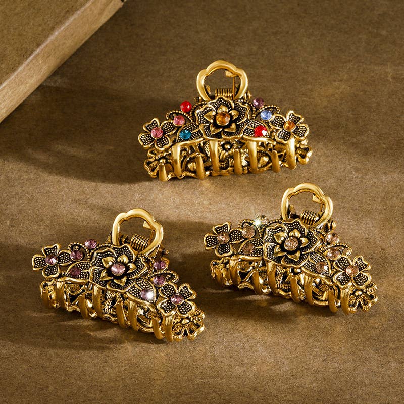 Vintage Boho Gems Flower Hair Claw Clip
