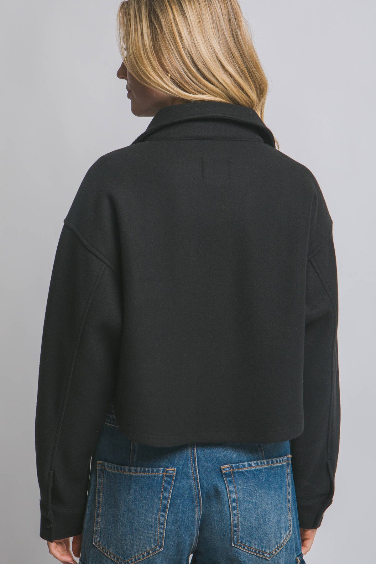 JQ Fleece Cropped Snap-Button Shacket: Wine
