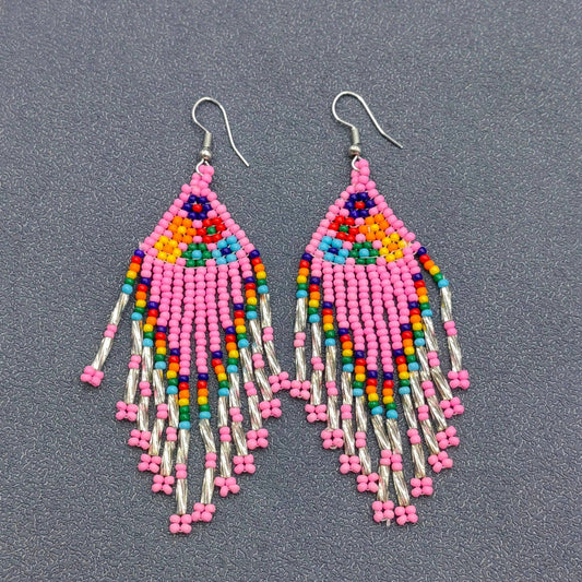 Boho Hand-woven Seed Beans Flower Fringe Earrings