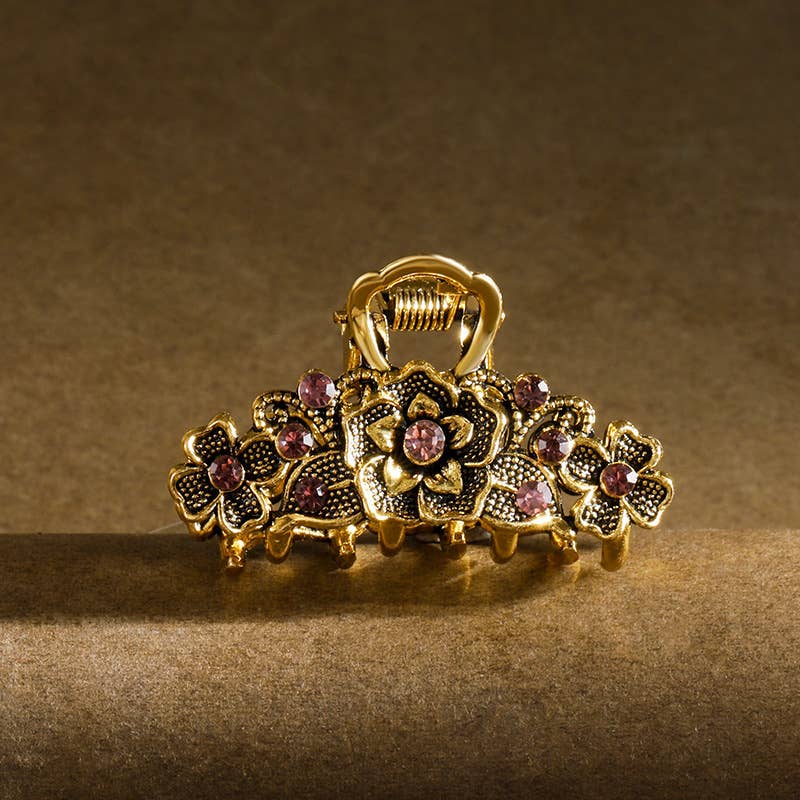Vintage Boho Gems Flower Hair Claw Clip