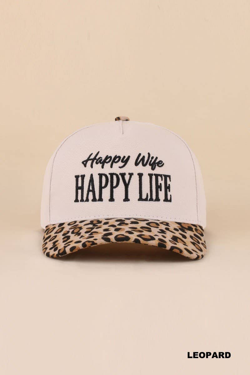 Happy Wife Happy Life Two Tone Snapback Hat: LEOPARD