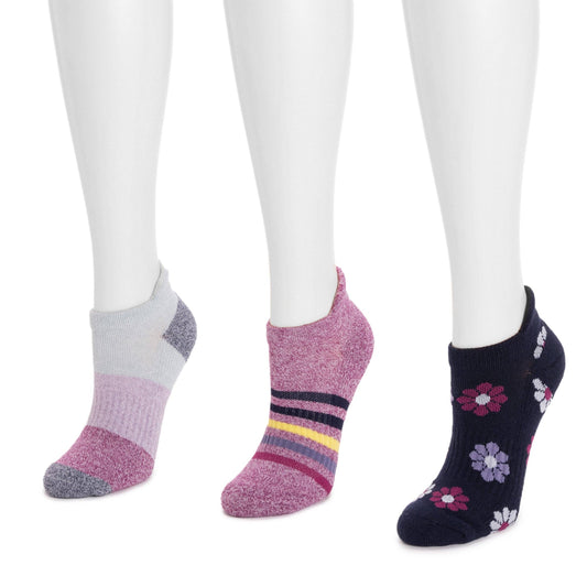 Muk Luks Women's 3 Pack Cotton Compression Ankle Socks