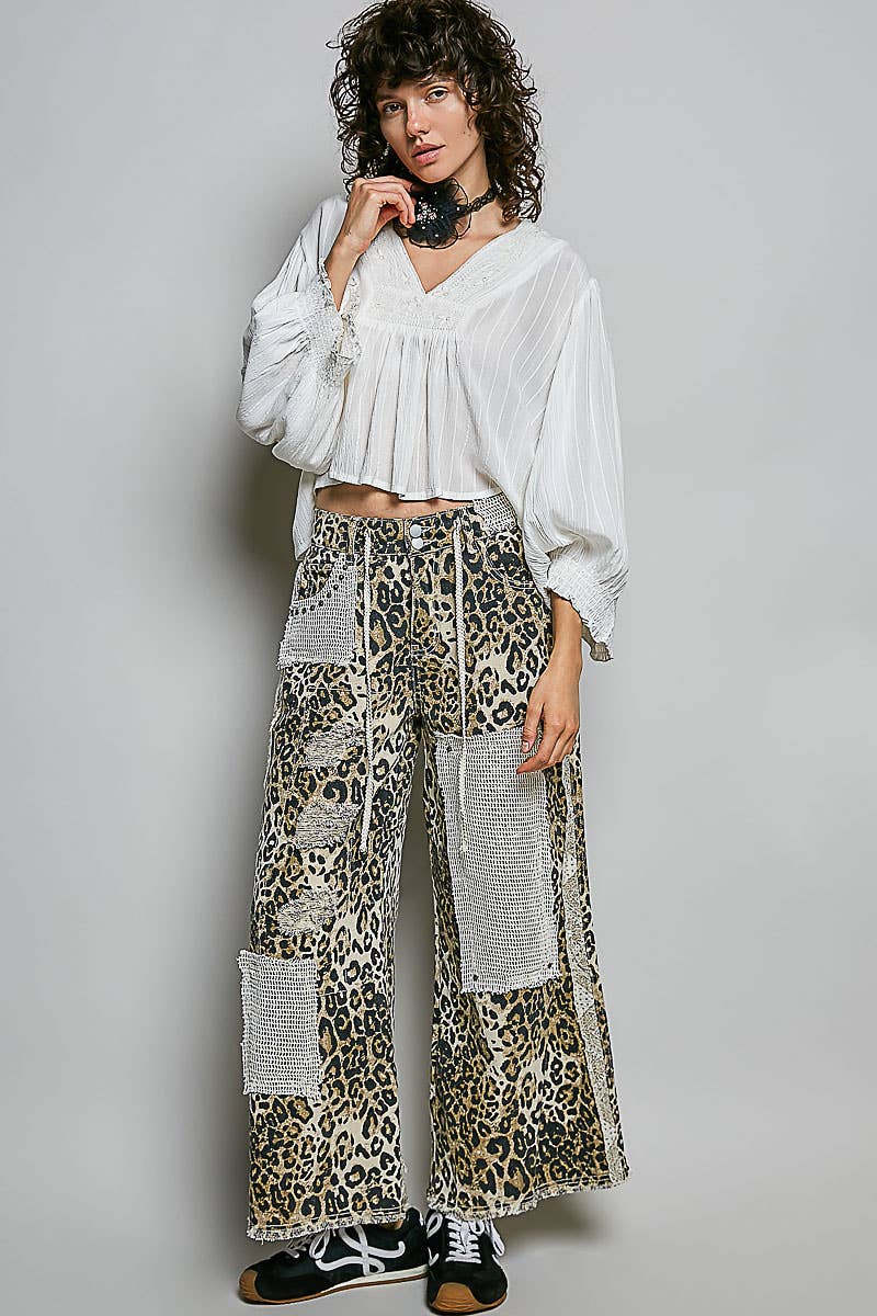 Stud Detail Woven Denim Pants