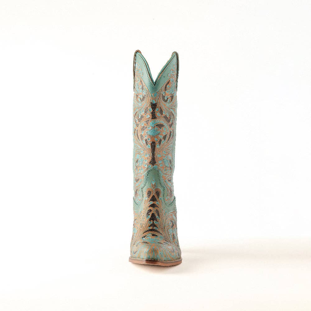 Kasiopeah Hand-tooled Boots in Turquoise: Turquoise / 9
