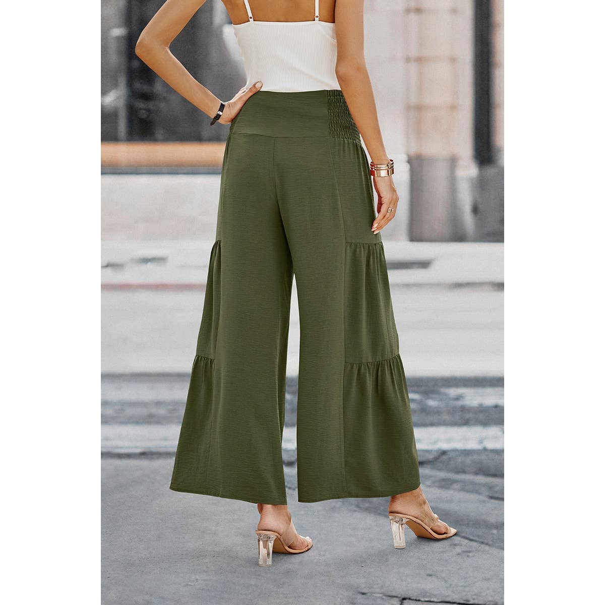 Elastic High Waist Wide Leg Long Palazzo Pants