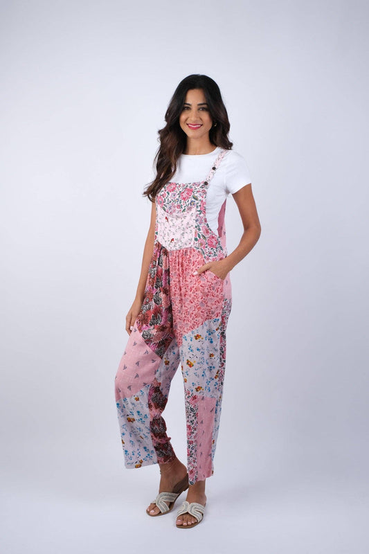Petal Harmony Patchwork Chic Overalls / Jumpsuit