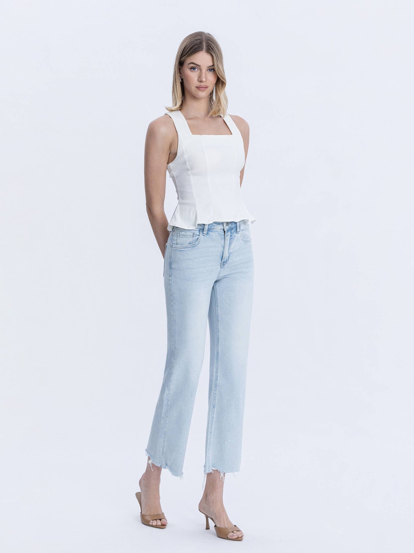 Vervet by Flying Monkey Meritorious High Rise Light Wash Slim Wide Capri Jeans