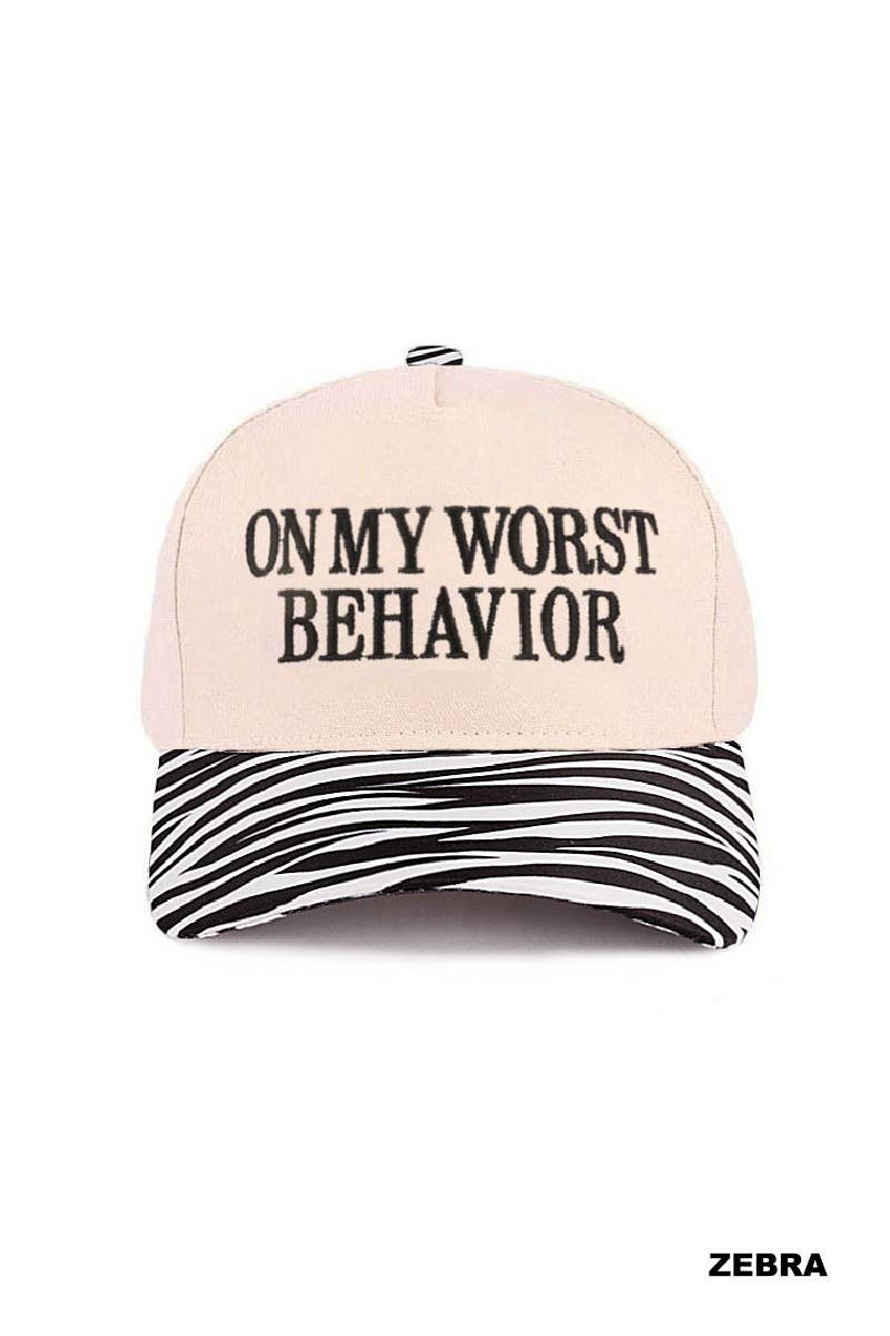 On My Worst Behavior Two Tone Canvas Cotton Cap: BLACK
