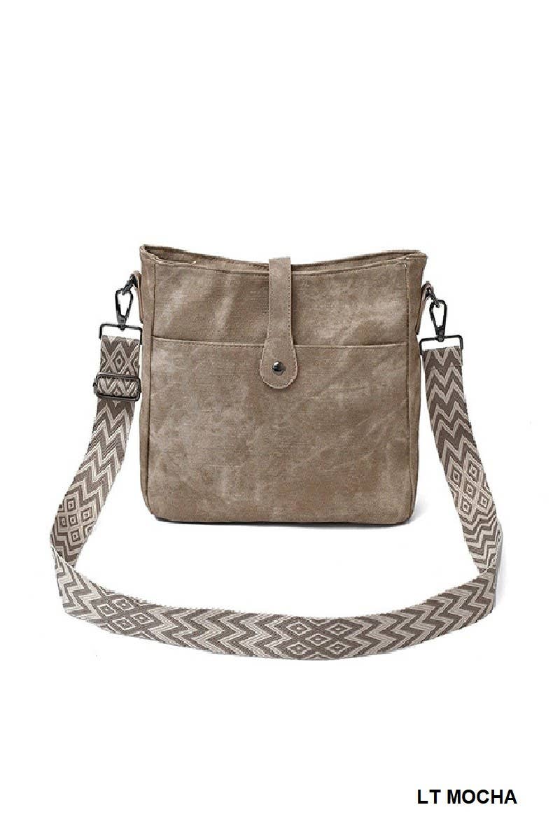 Distressed Faux Leather Crossbody Messenger Bag: LT MOCHA
