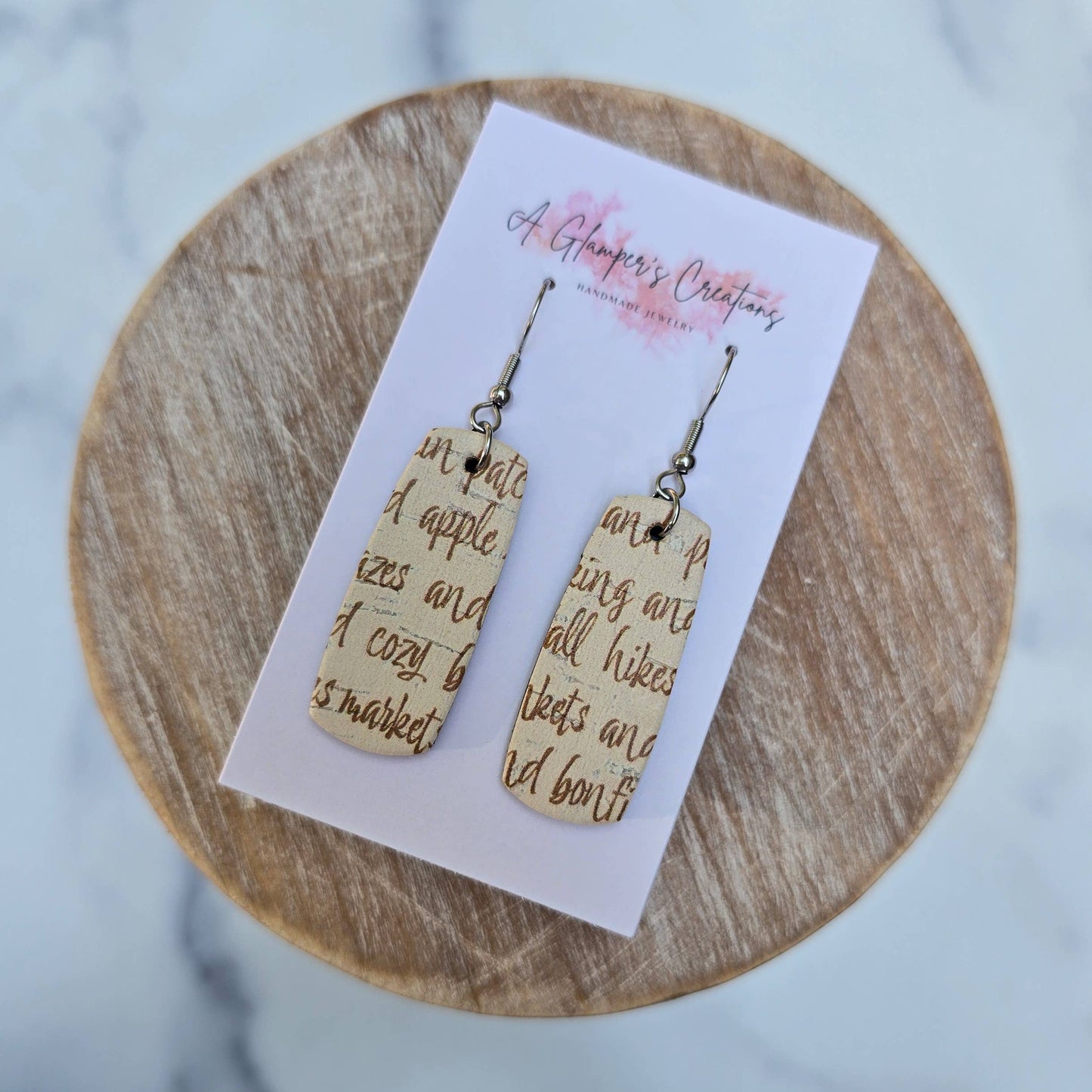 Fall Words Mini Bar Leather Earrings