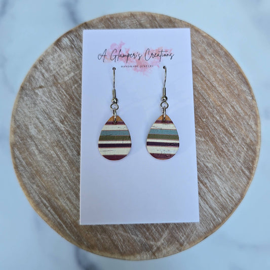 Fall Stripes MINI Teardrop Leather Earrings
