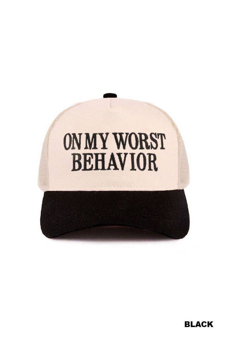 On My Worst Behavior Two Tone Mesh Snapback Hat: COW