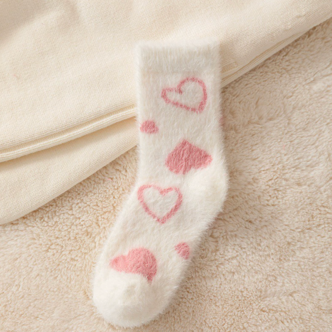 Fuzzy Pink Heart Lounge Socks