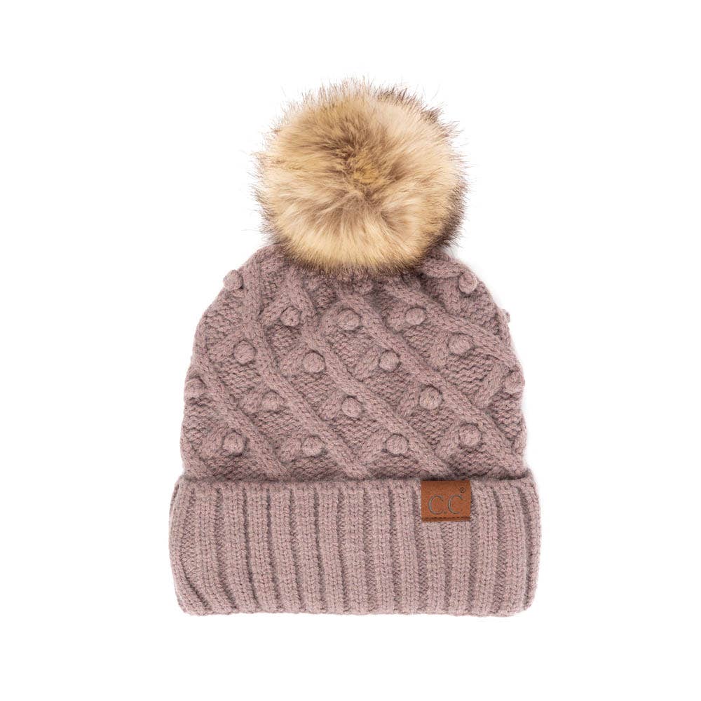 C.C Bobble Beanie Hat: Beige
