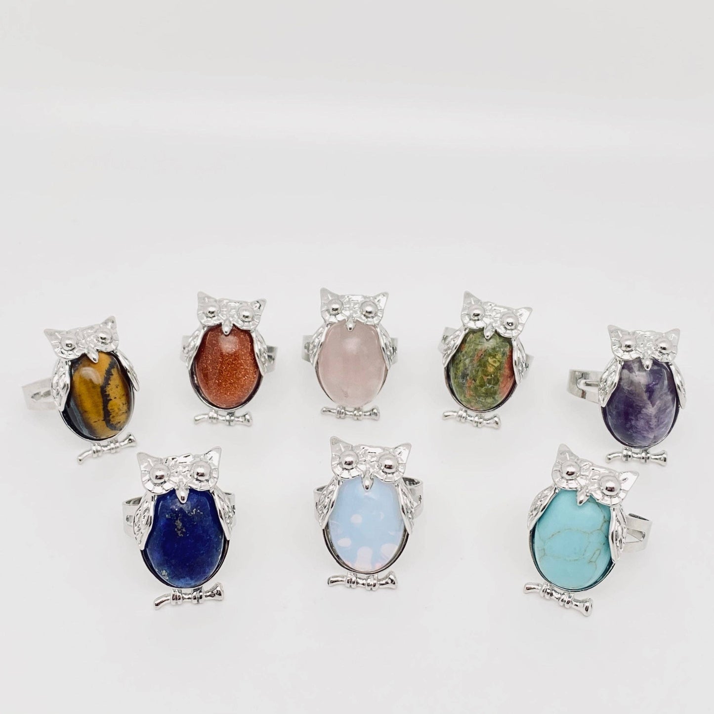 Natural Stone Owl Ring Opening Adjustable: Lapis lazuli / opening adjustable