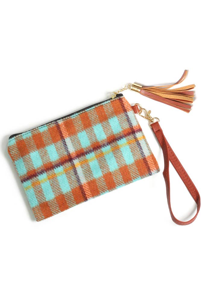 Plaid Pattern Pouch Bag with Wristlet