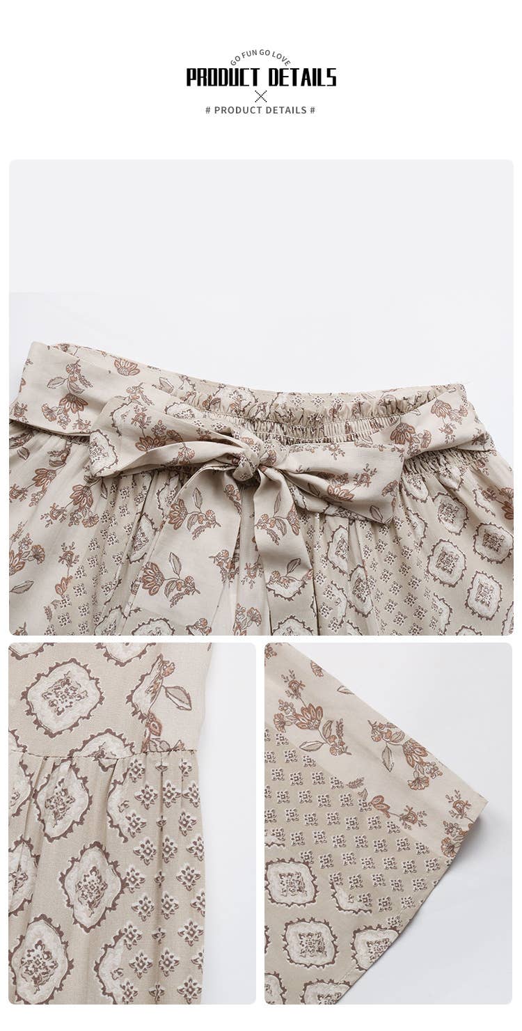 Tie Printed Wide-Leg Pants