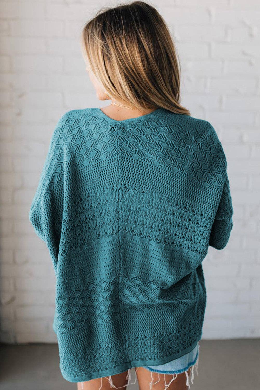 Redwood Burl Mix Pattern Hollowed Knit Open Front Cardigan