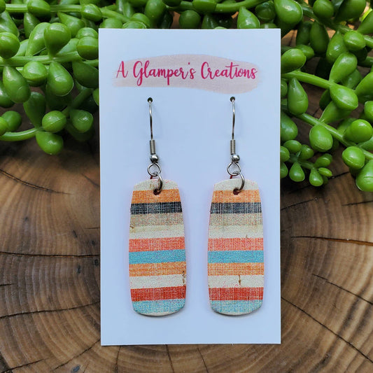 Boho Striped Mini Bar Leather Earrings