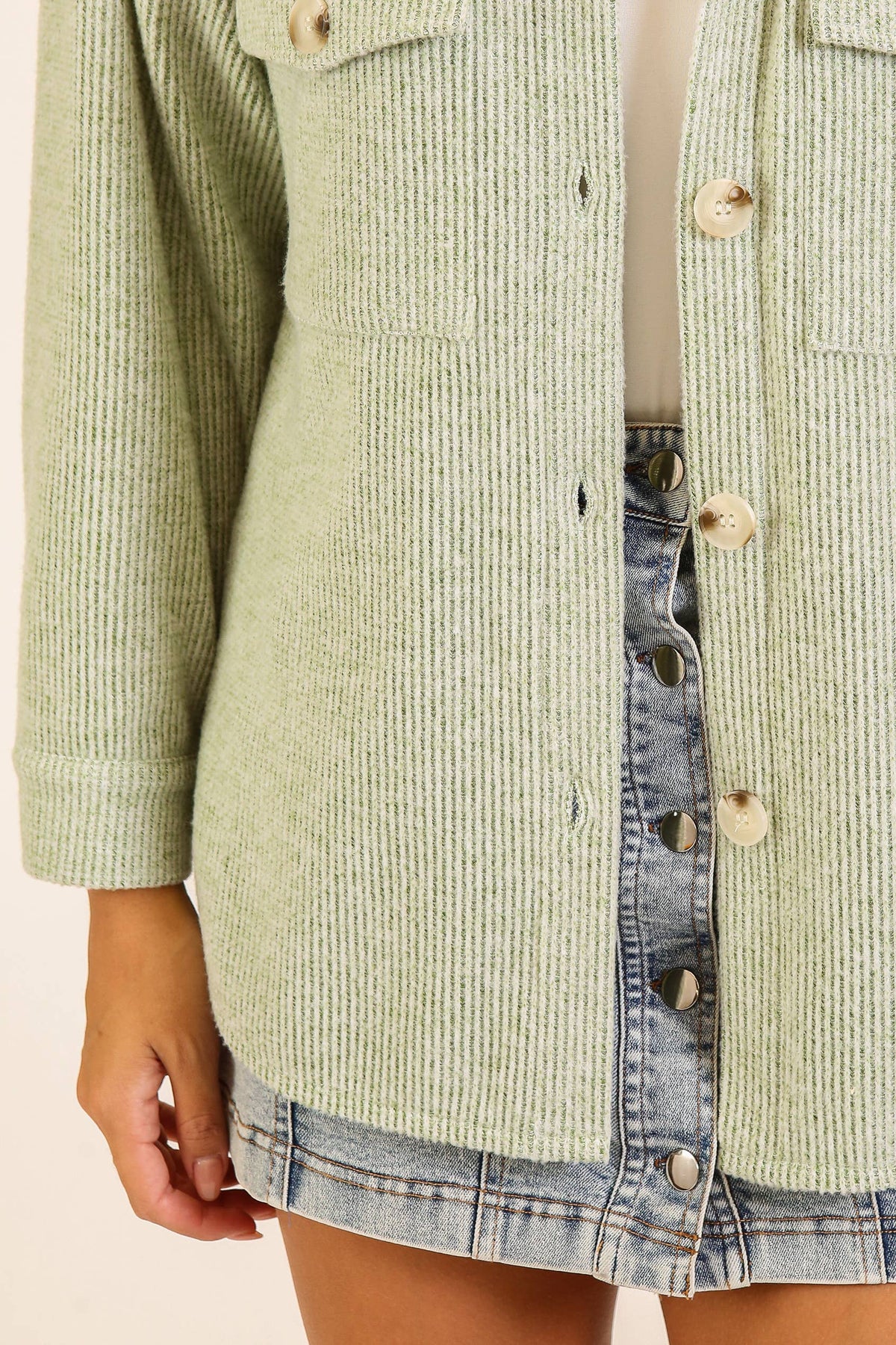 Brushed Waffle Button-Up Shacket: OATMEAL