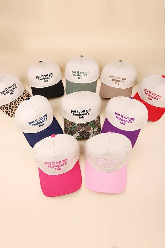Put It On My Husband's Tab Two-tone Canvas Cotton Cap: COW