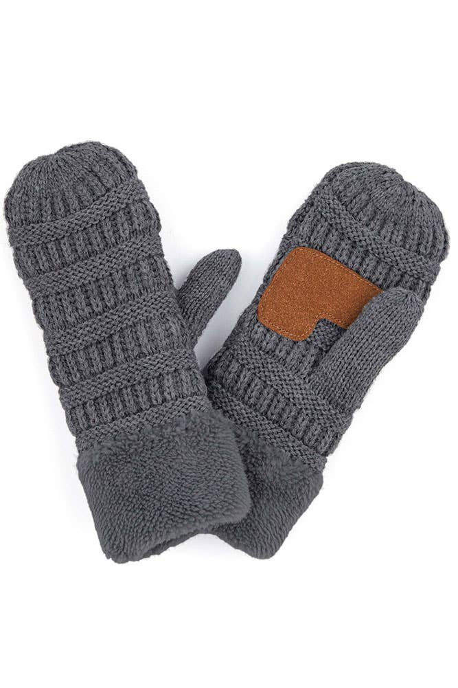 C.C Solid Color Knitted Mitten Gloves: Beige
