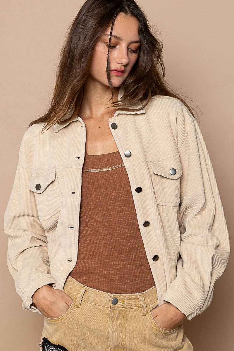 Pocket Front Button Down Corduroy Trucker Jacket