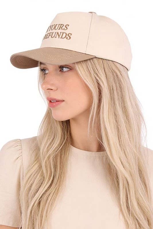 I'm Yours No Refunds Two Tone Canvas Cotton Cap: RAISIN