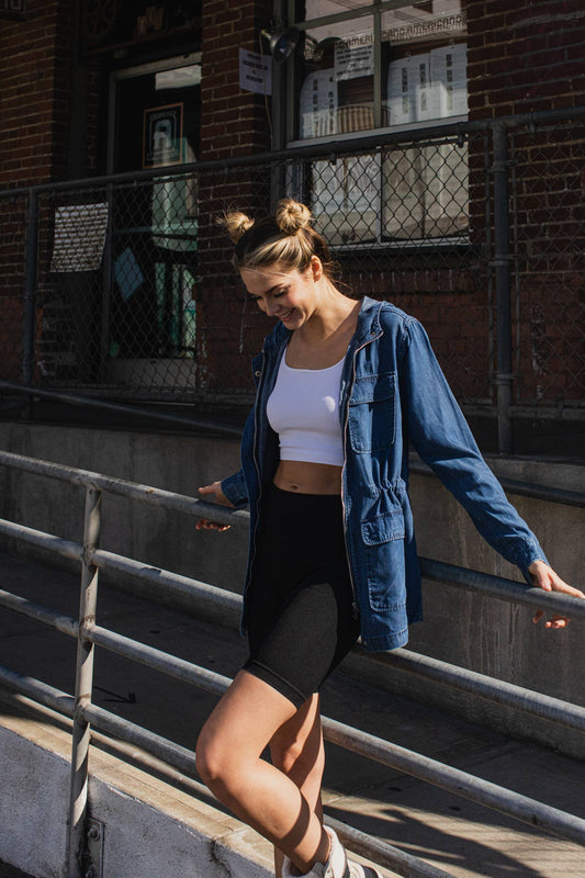 Hooded Chambray Utility Denim Jacket