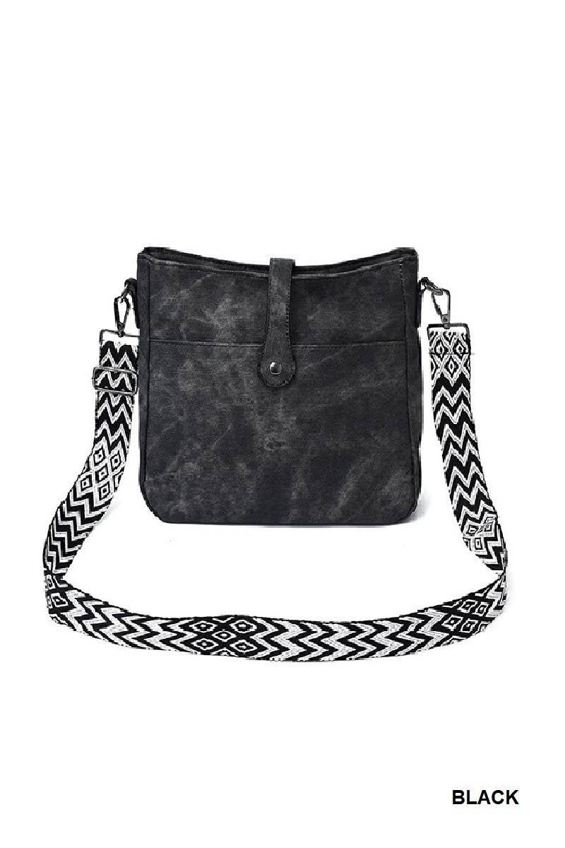 Distressed Faux Leather Crossbody Messenger Bag: LT MOCHA