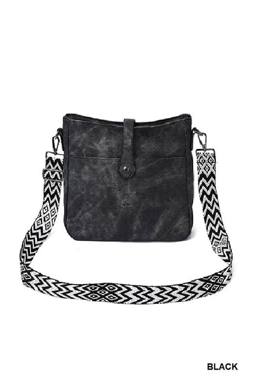Distressed Faux Leather Crossbody Messenger Bag: BLACK