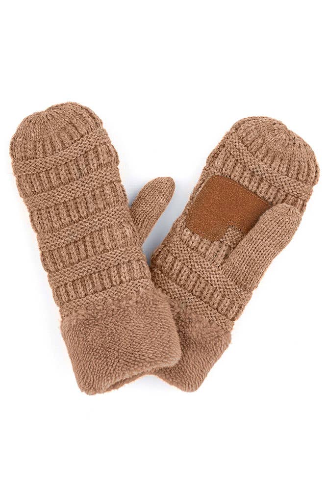 C.C Solid Color Knitted Mitten Gloves: Burgundy