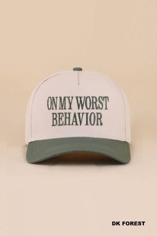 On My Worst Behavior Two Tone Canvas Cotton Cap: DK FOREST