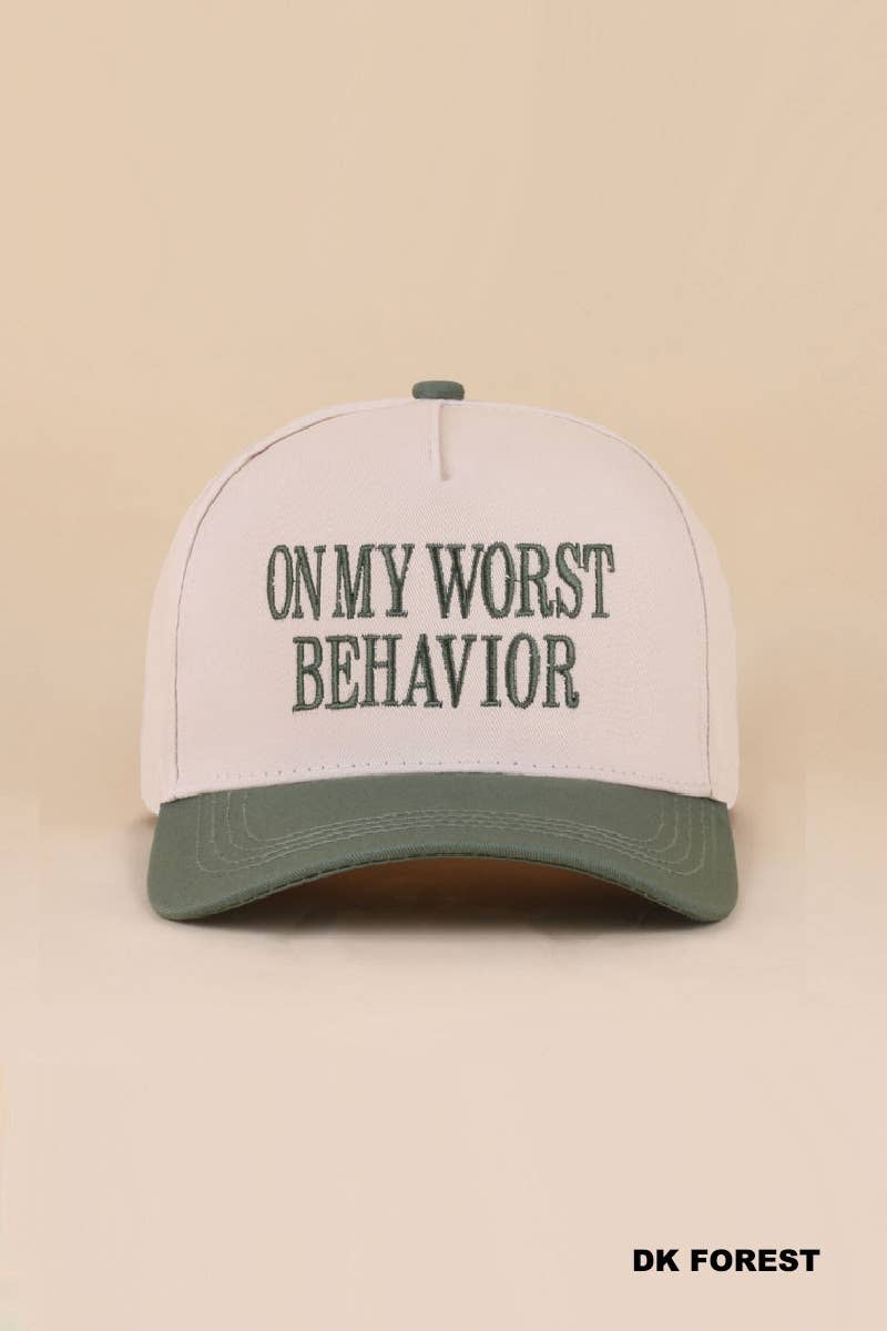 On My Worst Behavior Two Tone Canvas Cotton Cap: BLACK