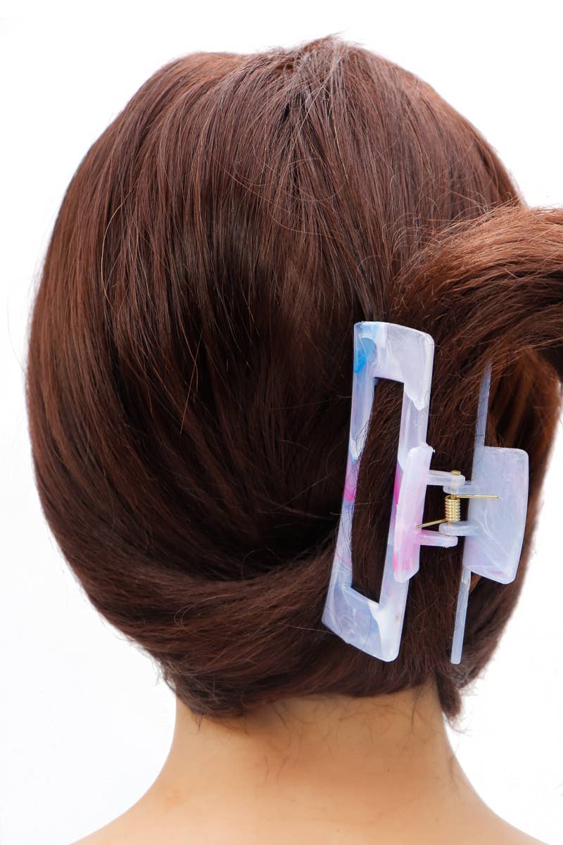 Glossy Marble Tie Dye Wide Block Hair Claw Clip